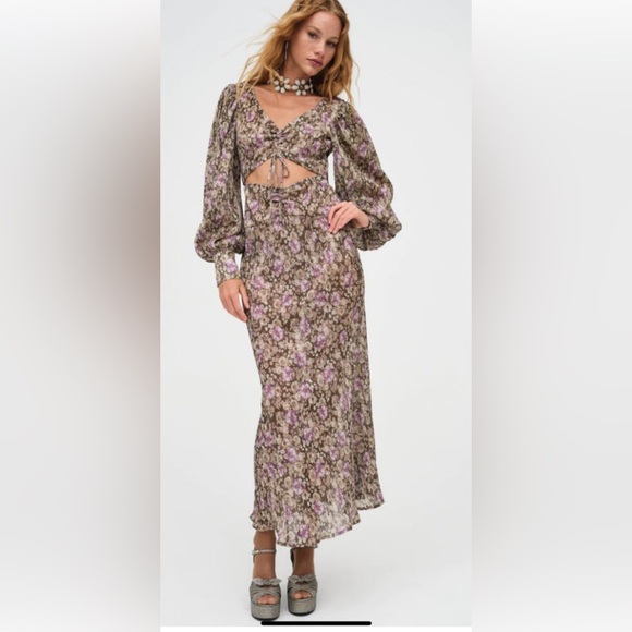 For Love And Lemons Dresses & Skirts - For Love and Lemons Wynne long sleeve maxi dress NWT metallic
